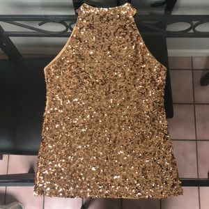 Gold sequin halter top